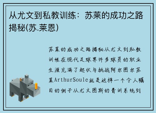 从尤文到私教训练：苏莱的成功之路揭秘(苏.莱恩)