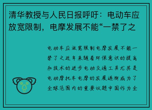 清华教授与人民日报呼吁：电动车应放宽限制，电摩发展不能“一禁了之”