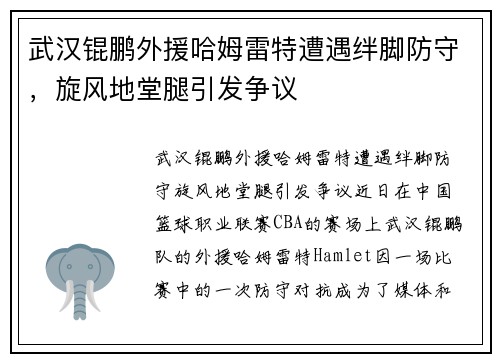 武汉锟鹏外援哈姆雷特遭遇绊脚防守，旋风地堂腿引发争议