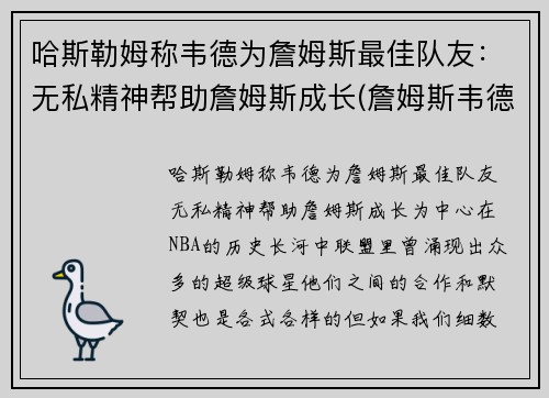 哈斯勒姆称韦德为詹姆斯最佳队友：无私精神帮助詹姆斯成长(詹姆斯韦德最精彩的比赛)